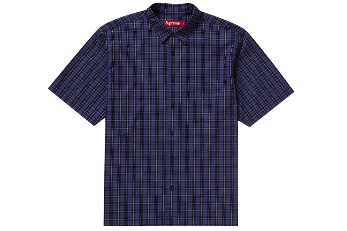 Pre-owned Supreme Loose Fit Mini Plaid S/s Shirt Navy