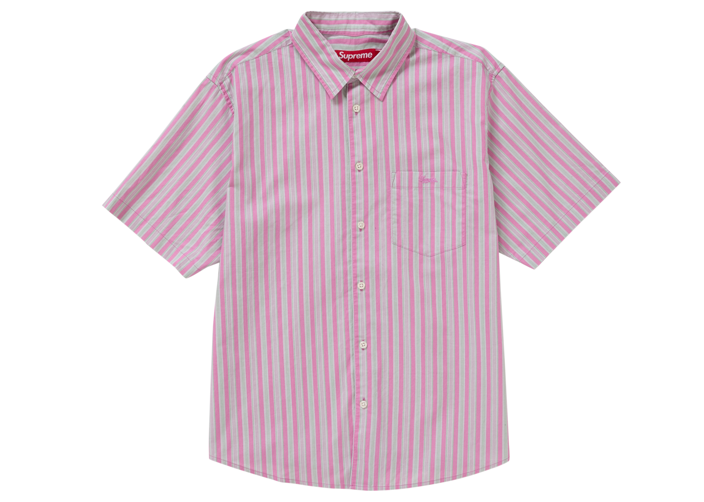Supreme Loose Fit Multi Stripe S/S Shirt Pink