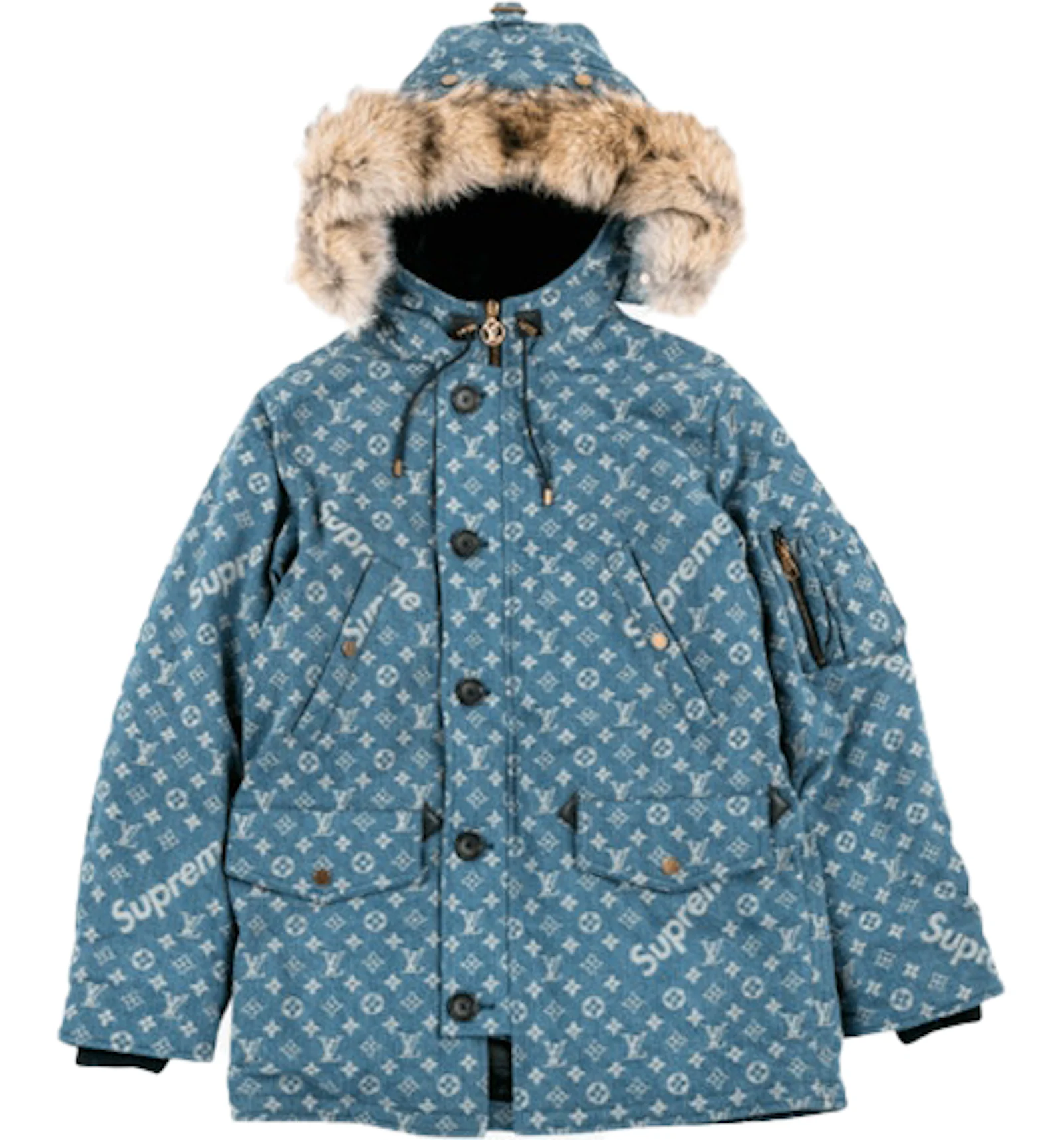 Supreme Louis Vuitton Jacquard Denim N 3B Parka Blue Men s
