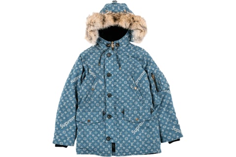 Supreme Louis Vuitton Jacquard Denim N-3B Parka Blue Men's - SS17 - US Supreme Louis Vuitton Jacquard Denim N-3B Parka Blue Men's - SS17 - US