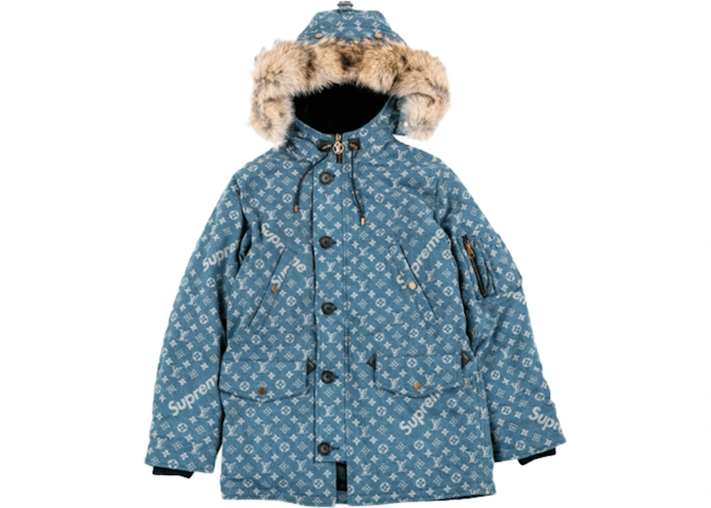 Supreme Louis Vuitton Jacquard Denim N-3B Parka Blue