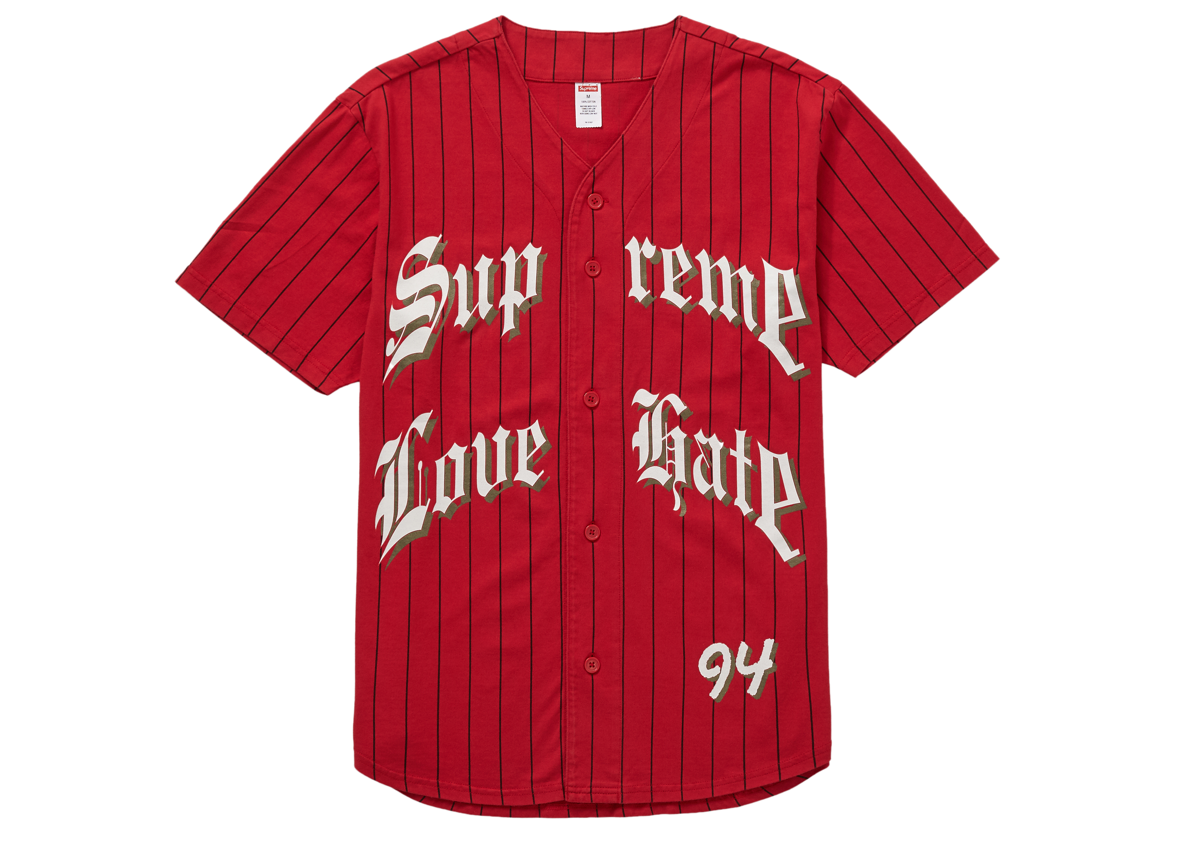 Supreme Love Hate Baseball Jersey Red Men's - FW19 - US