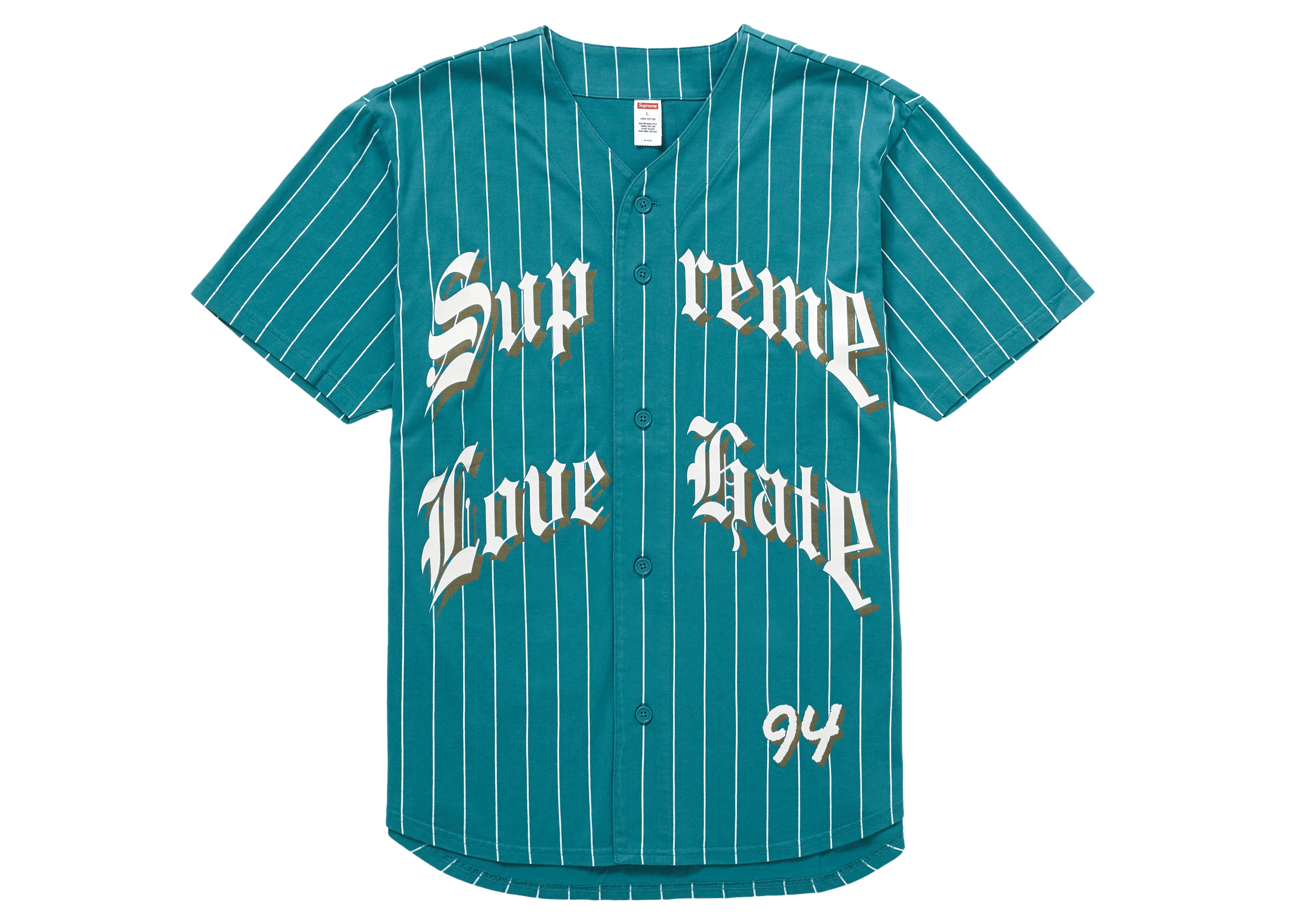 Supreme Love Hate Baseball Jersey Teal Men's - FW19 - US