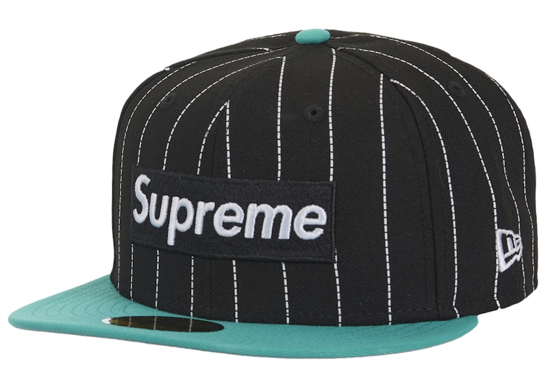 Supreme MLB Teams Box Logo New Era 59Fifty Cap Black Pinstripe