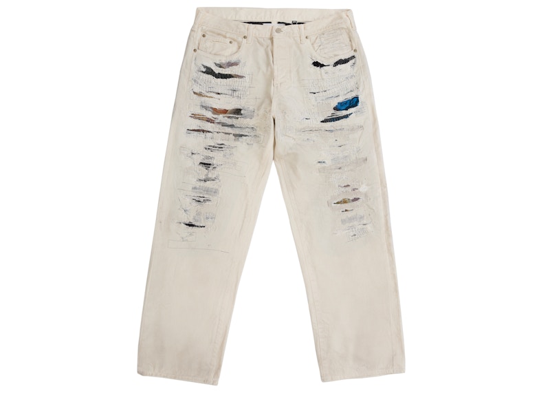 Supreme MM6 Maison Margiela Distressed Loose Fit Selvedge Jean White