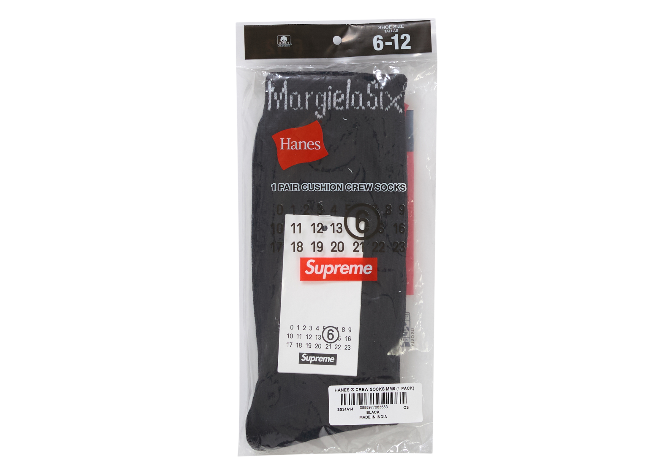 Supreme MM6 Maison Margiela Hanes Crew Socks (1 Pack) Black