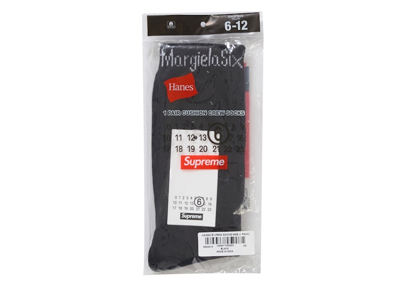 Supreme MM6 Maison Margiela Hanes Crew Socks (1 Pack) Black - SS24 ...