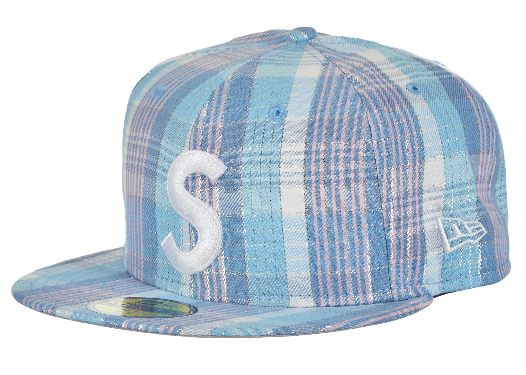Supreme Metallic Plaid S Logo New Era Hat Light Blue - SS23 - GB