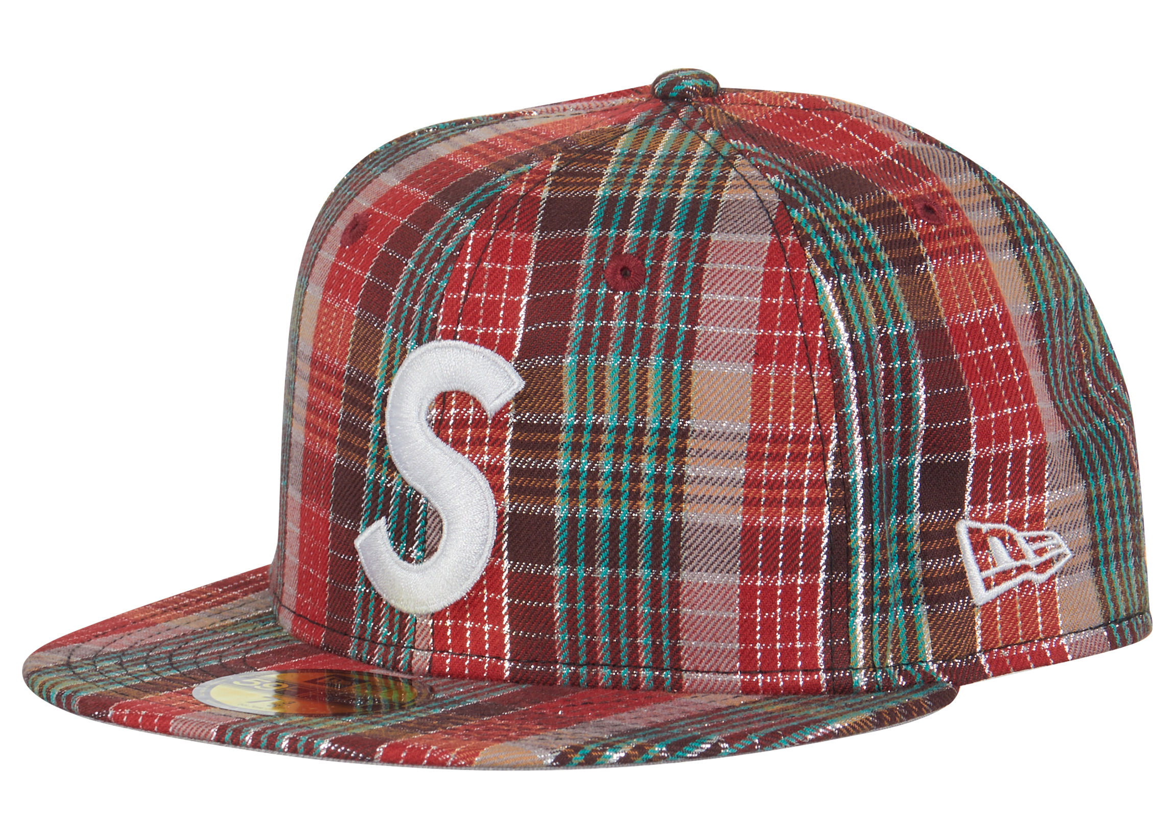 Supreme Metallic Plaid S Logo New Era Hat Red - SS23 - US