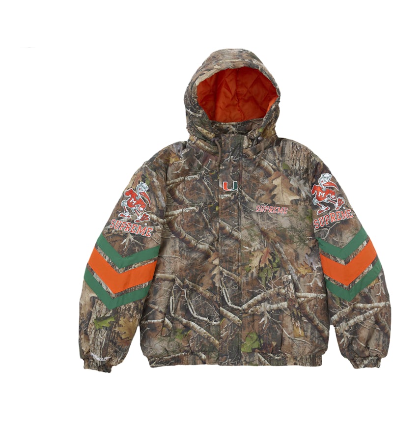 Supreme Mitchell Ness NCAA Hooded Stadium Jacket Woodland Camo