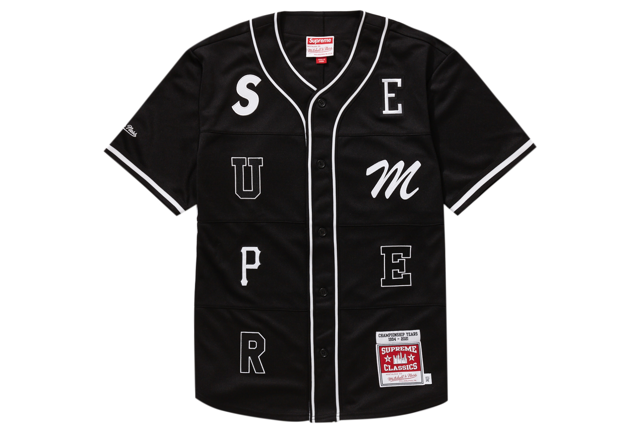 Supreme Mitchell & Ness Satin Baseball Jersey Black Men's   SS   US