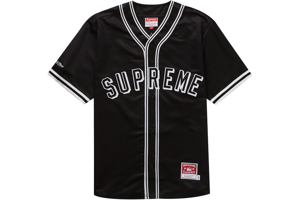 Supreme x Mitchell & Ness Satin Baseball Jersey 'Black' | Men's Size L