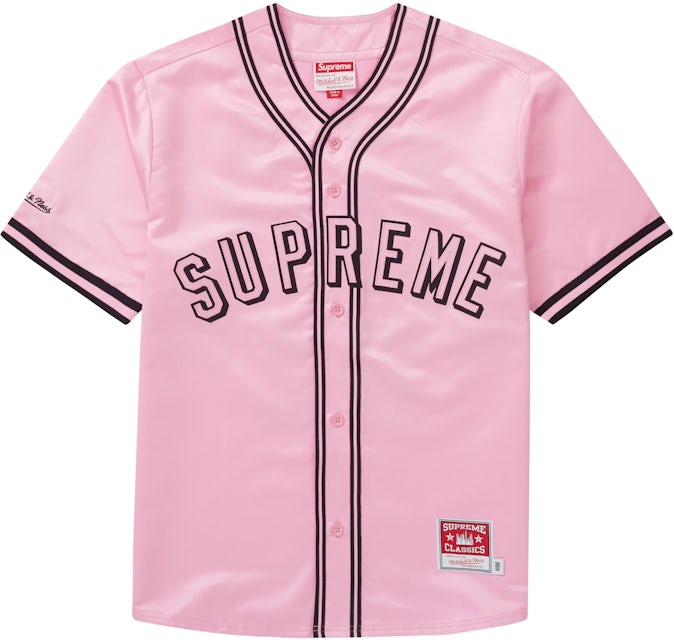 Supreme Mitchell & Ness Satin Baseball Jersey Pink Men's - SS23 - US