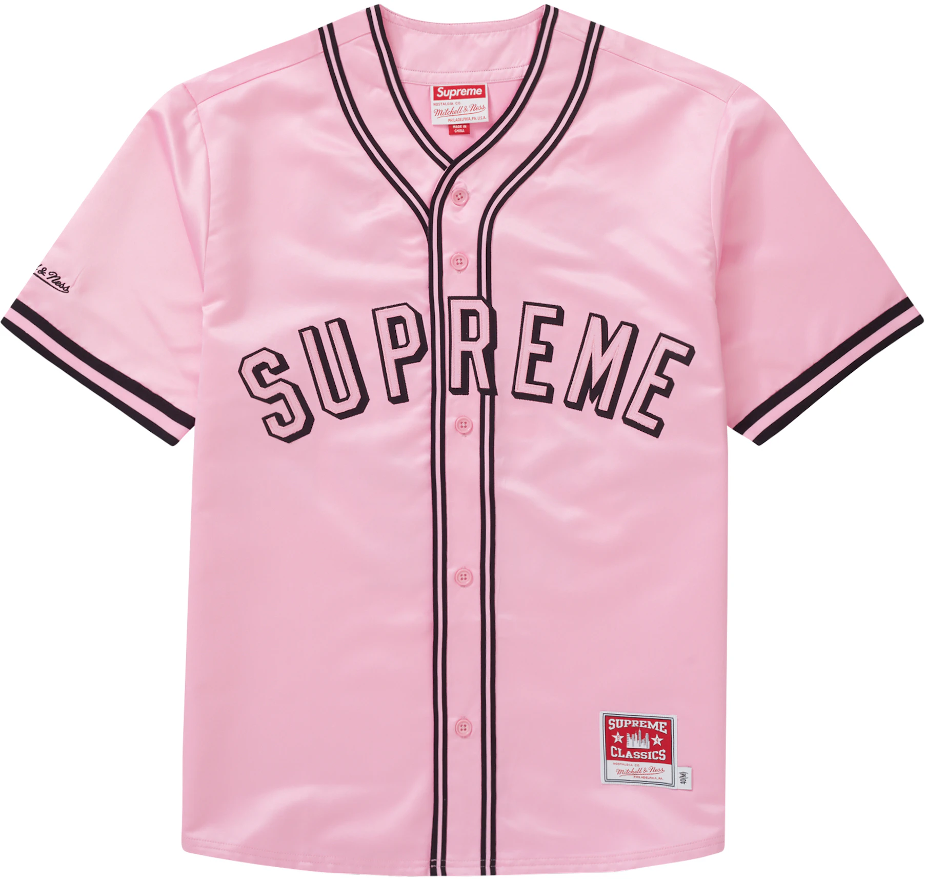 slikken Verkeerd Purper Supreme Mitchell & Ness Satin Baseball Jersey Pink - SS23 - US