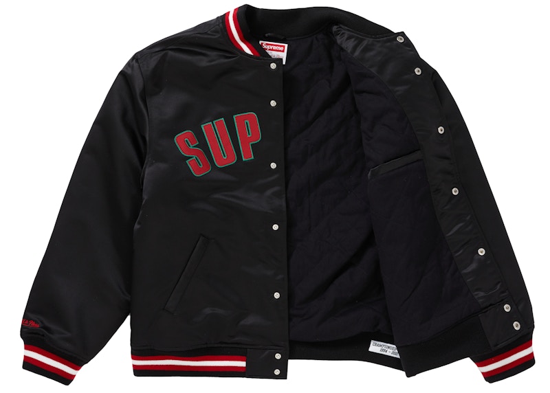 Supreme Mitchell & Ness Satin Varsity Jacket Black Men's - SS21 - GB