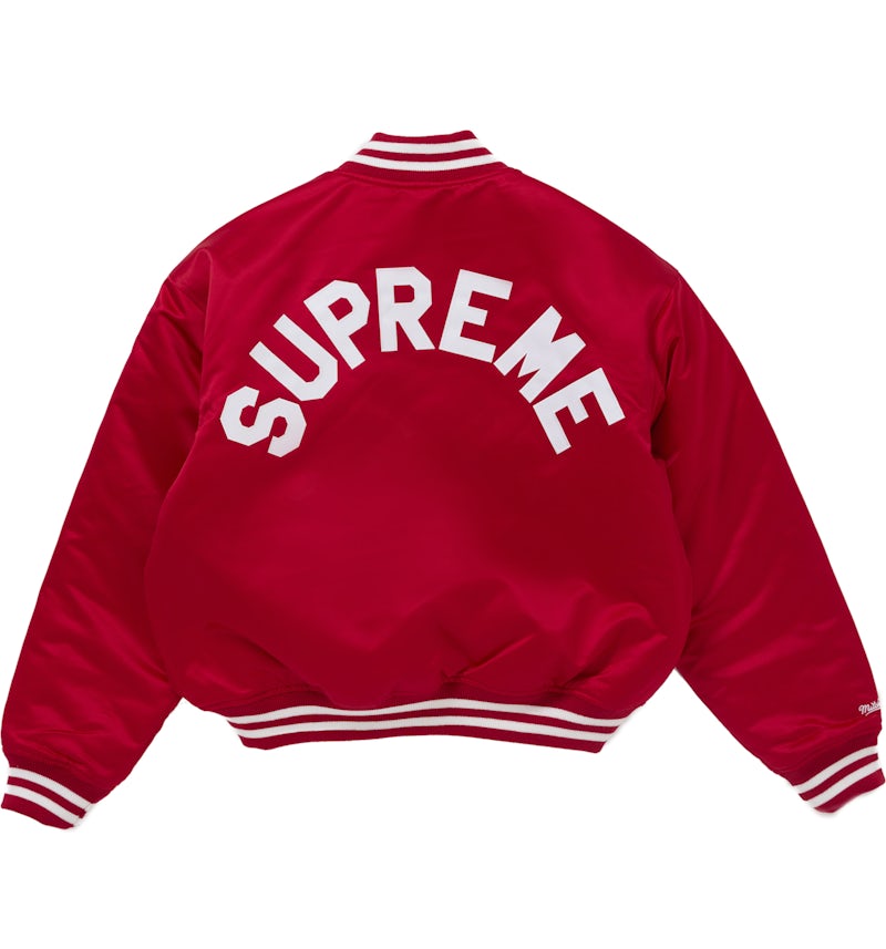 Supreme Mitchell Ness Satin Varsity Jacket (FW24) Red Men's