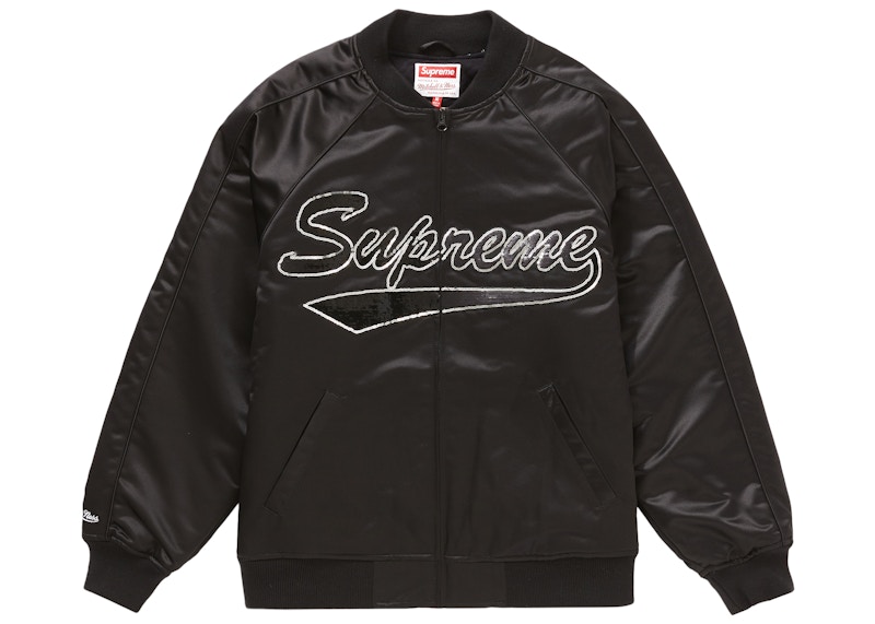 Supreme Mitchell & Ness Sequin Logo Varsity Jacket Black - FW21