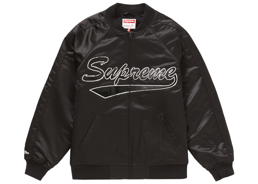 Pre-owned Supreme Mitchell & Ness Sequin Logo Varsity Jacket Black