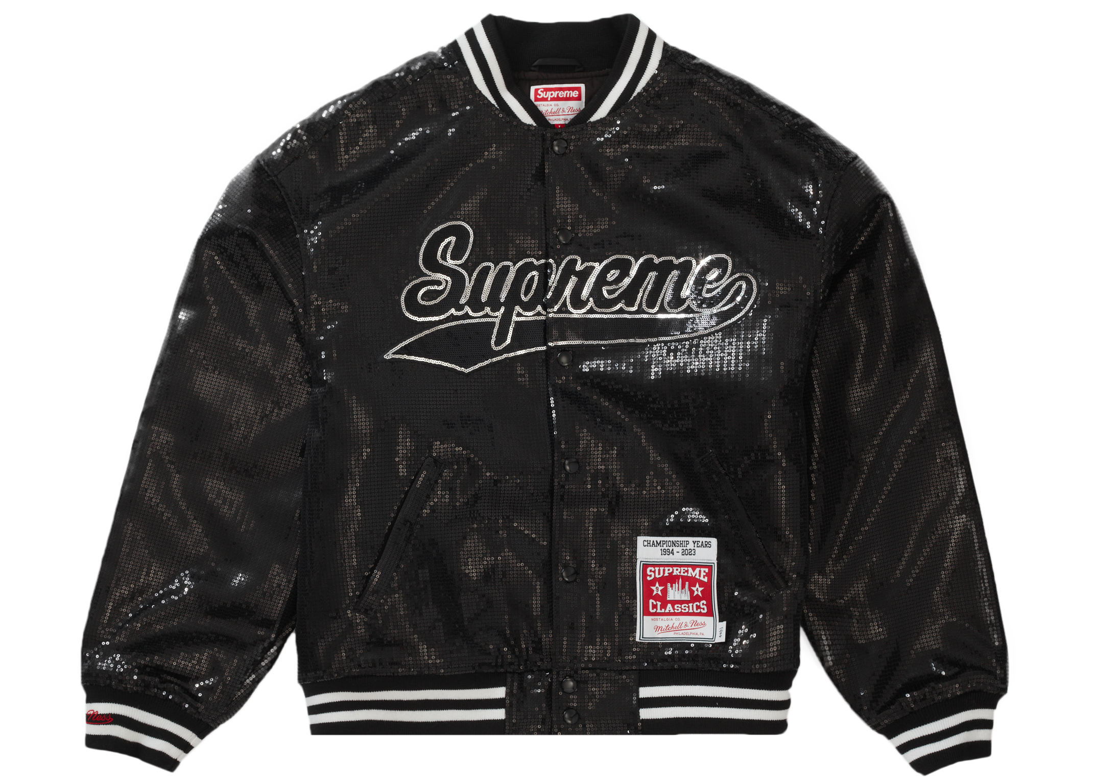 Supreme Skittles Mitchell & Ness Varsity Jacket Black Men's - FW21 