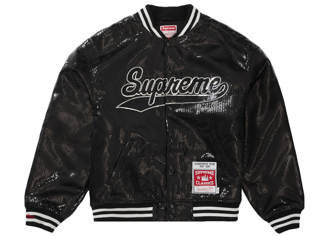 Pre-owned Supreme Mitchell & Ness Sequin Varsity Jacket Black