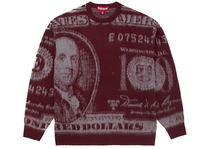 Supreme Money Sweater Burgundy Men's - SS25 - US Supreme Money Sweater Burgundy Men's - SS25 - US