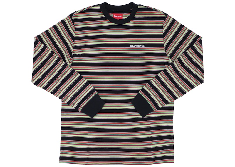 シュプリーム Multi Stripe L/S Top 黒 M クラシックロゴ-