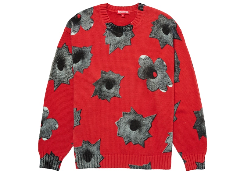 Mサイズ】Nate Lowman Sweater Red ネイトローマン Bullet Holes  Flowers セーター 