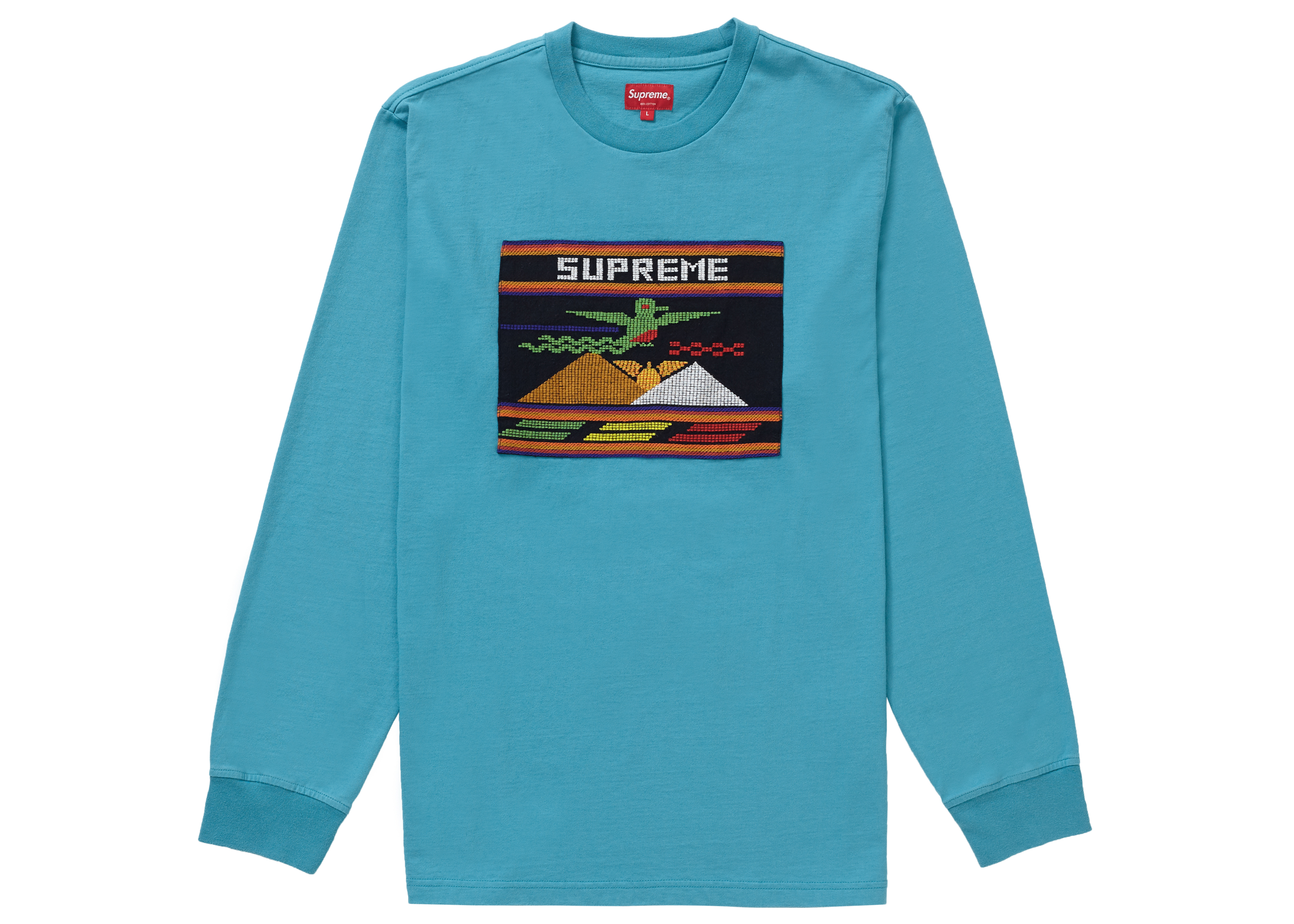 Supreme Needlepoint Patch L/S Top Dusty Teal Men's - SS19 - US