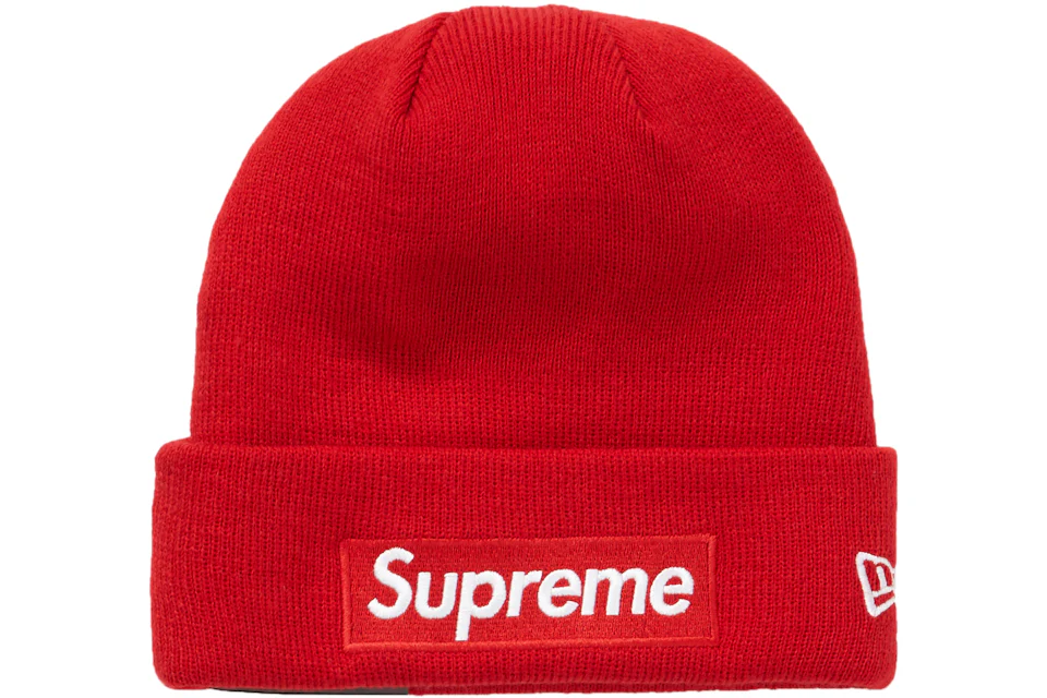 Black supreme beanie with red logo Clearance