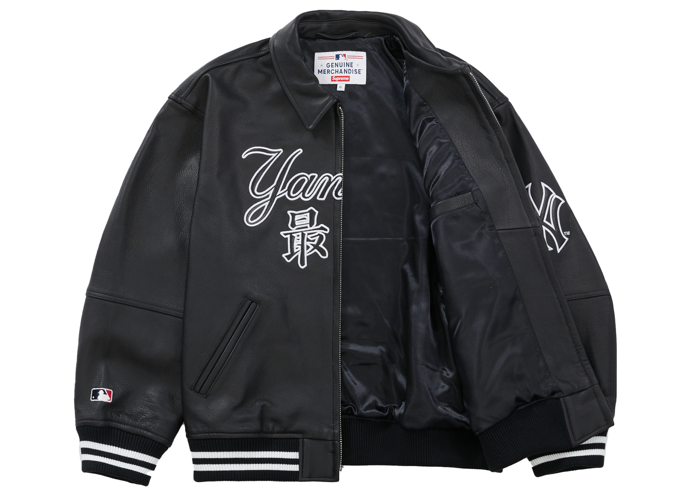 Supreme New York Yankees Kanji Leather Varsity Jacket Black Men's 