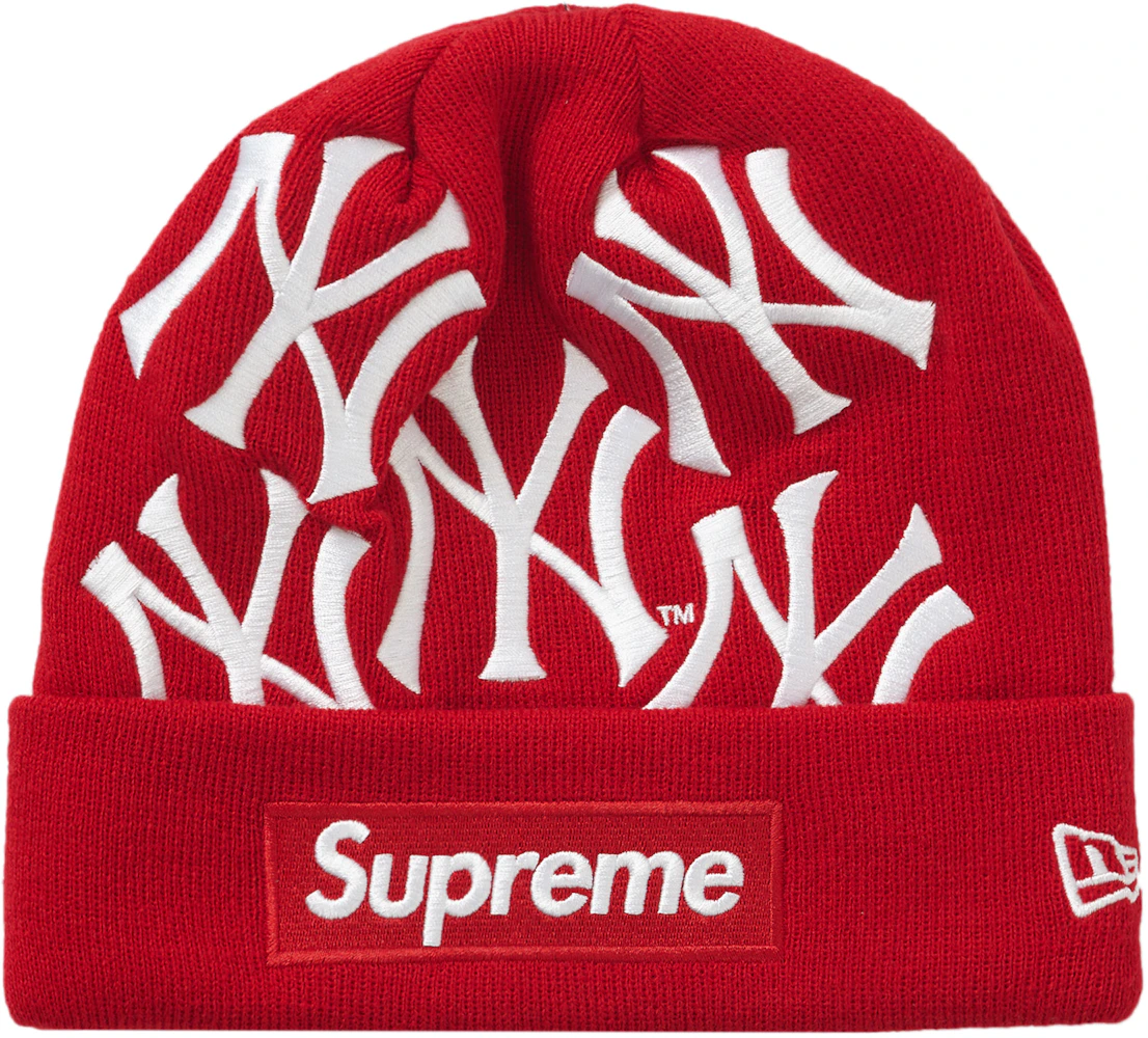 NWT Supreme NY Red Box Logo Black New Era Beanie Knit Hat Men's FW22  AUTHENTIC