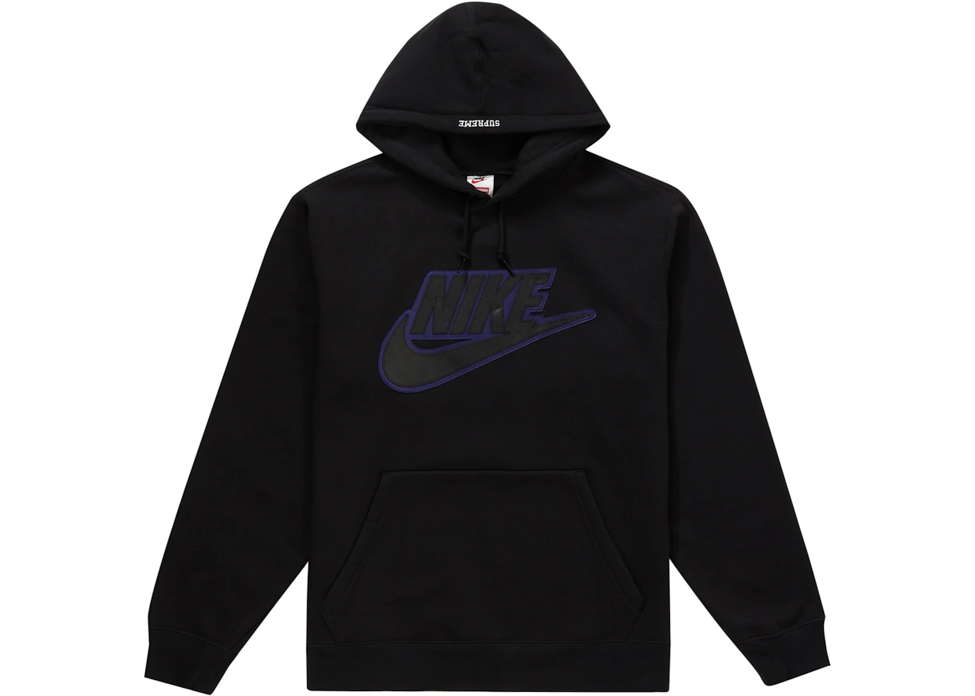 Supreme Nike Leather Applique Hooded Sweatshirt Black Men's FW19