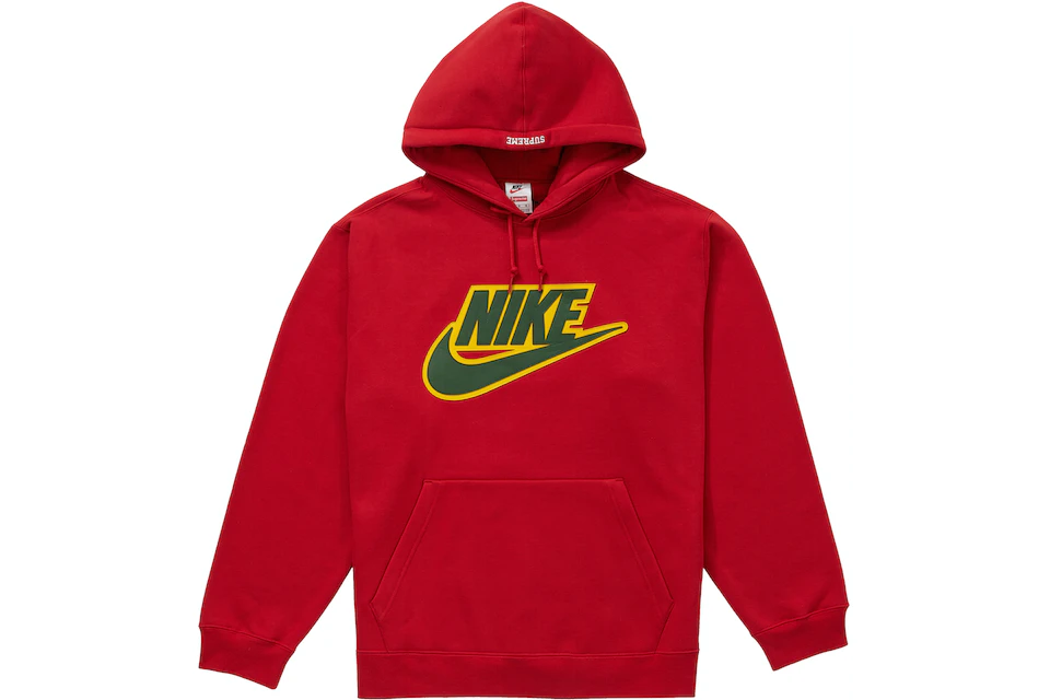 Supreme Nike Leather Applique Hooded Sweatshirt Red
