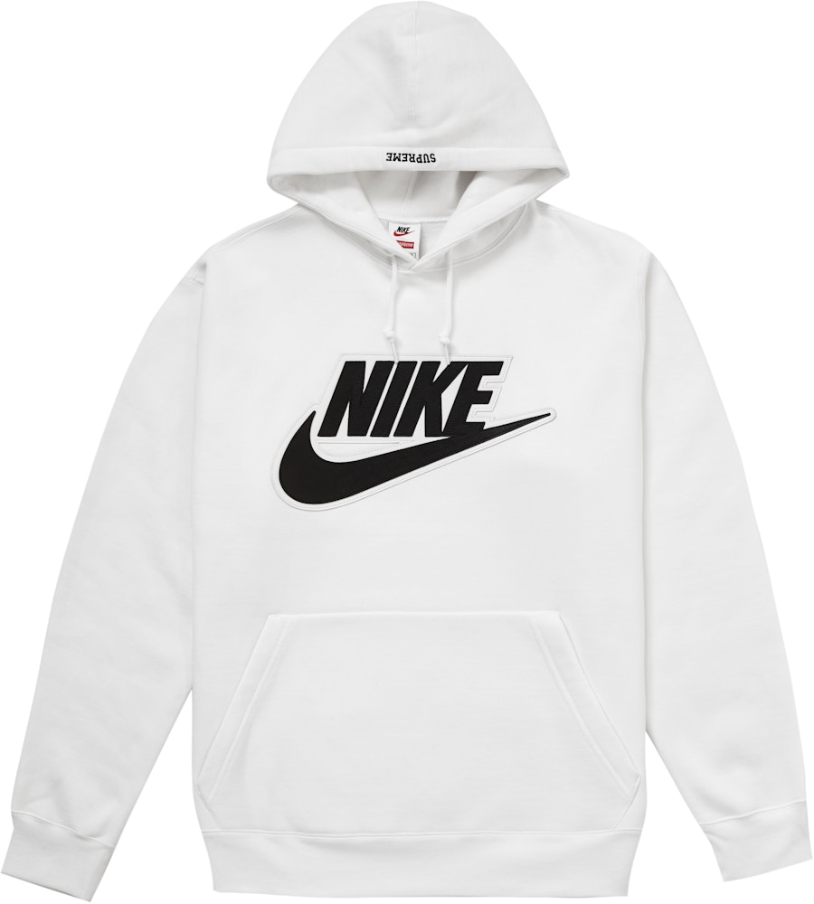 Supreme Nike Leather Applique Hooded Sweatshirt White - FW19