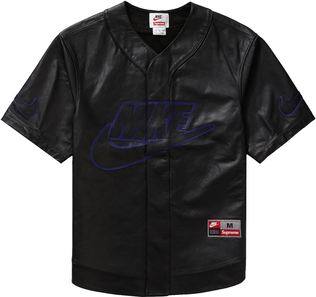 Supreme Nike Leather Baseball Jersey Black for Men