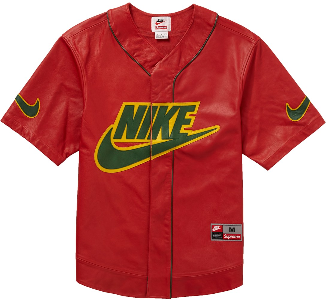 Fleksibel Ubarmhjertig Bærbar Supreme Nike Leather Baseball Jersey Red - FW19