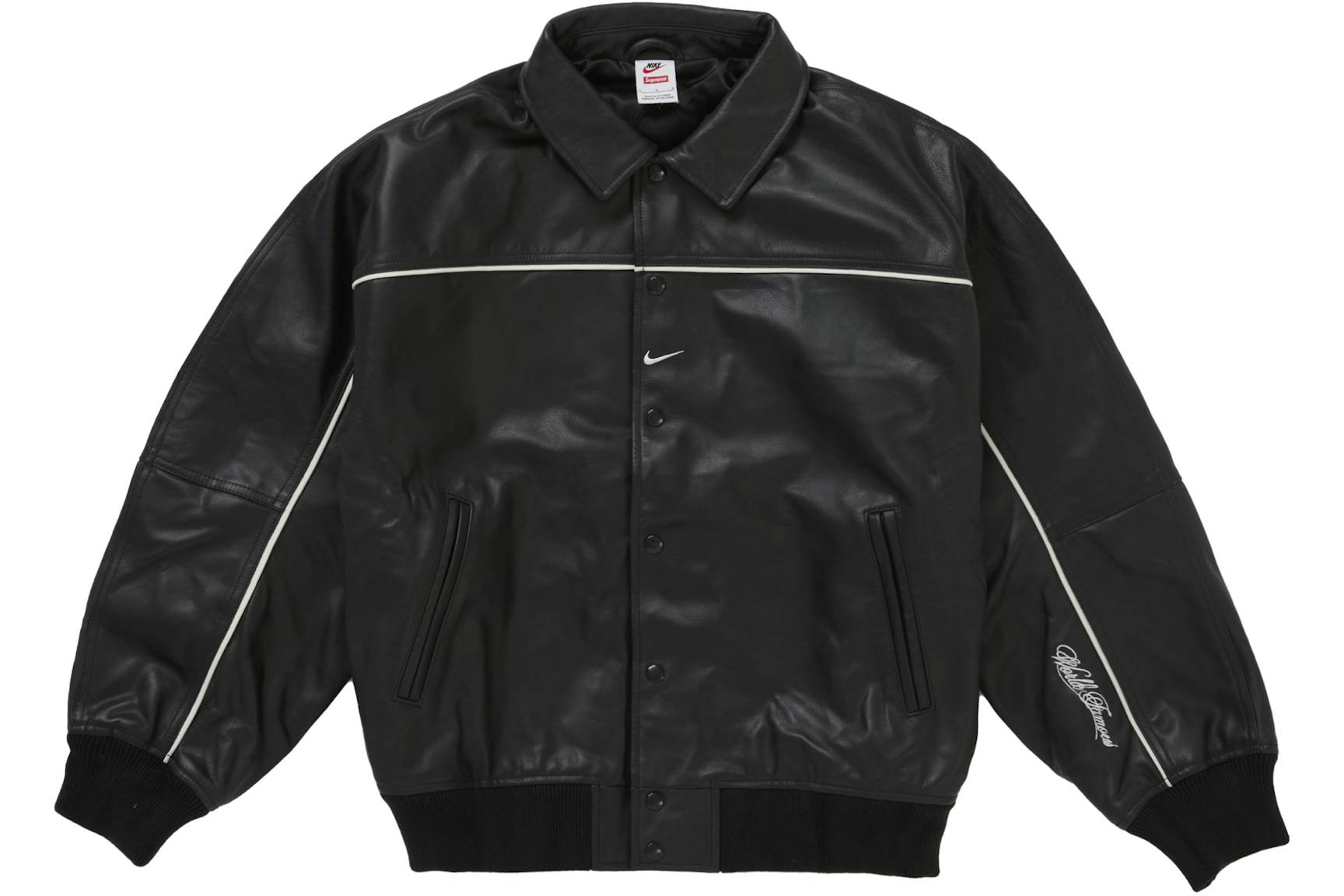 Supreme Nike Leather Varsity Jacket Black Men's - SS25 - US
