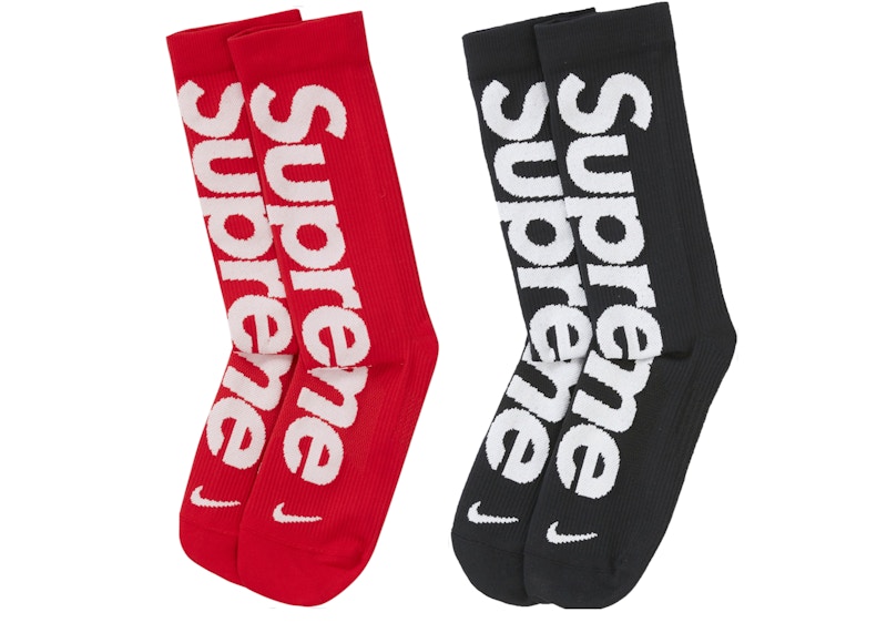 supreme 靴下 nike crew socks 赤 黒 2足 セット - ソックス