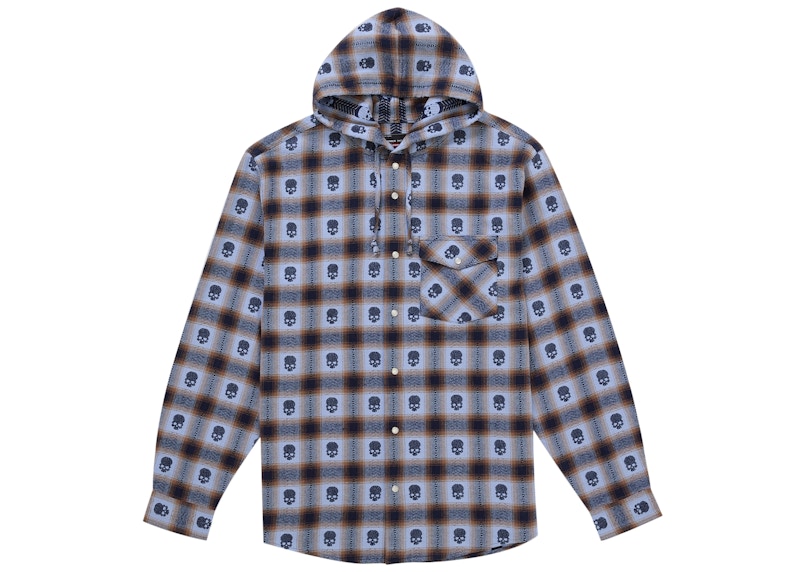 Supreme Number (N)ine Hooded Flannel Shirt Blue Men's - FW25 - US