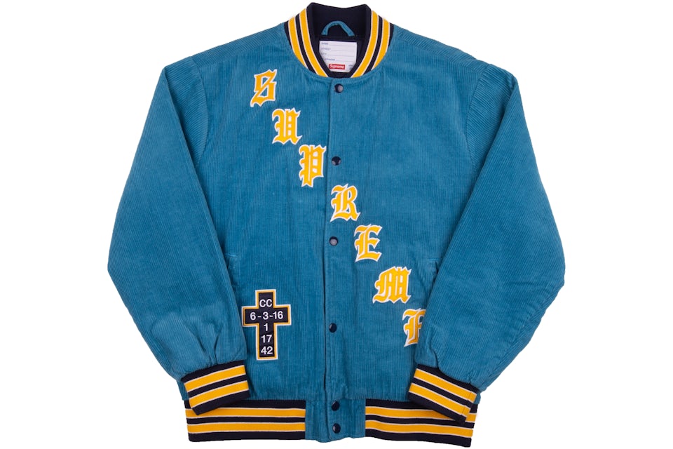 Supreme Old English Corduroy Varsity Jacket Light Blue Hombre