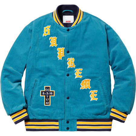 Supreme Old English Corduroy Varsity Jacket Light Blue Men's - SS18 - US