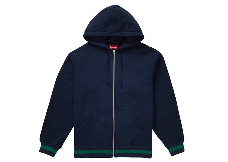 Supreme Old English Stripe Zip Up Sweatshirt Navy Men's - SS19 - US