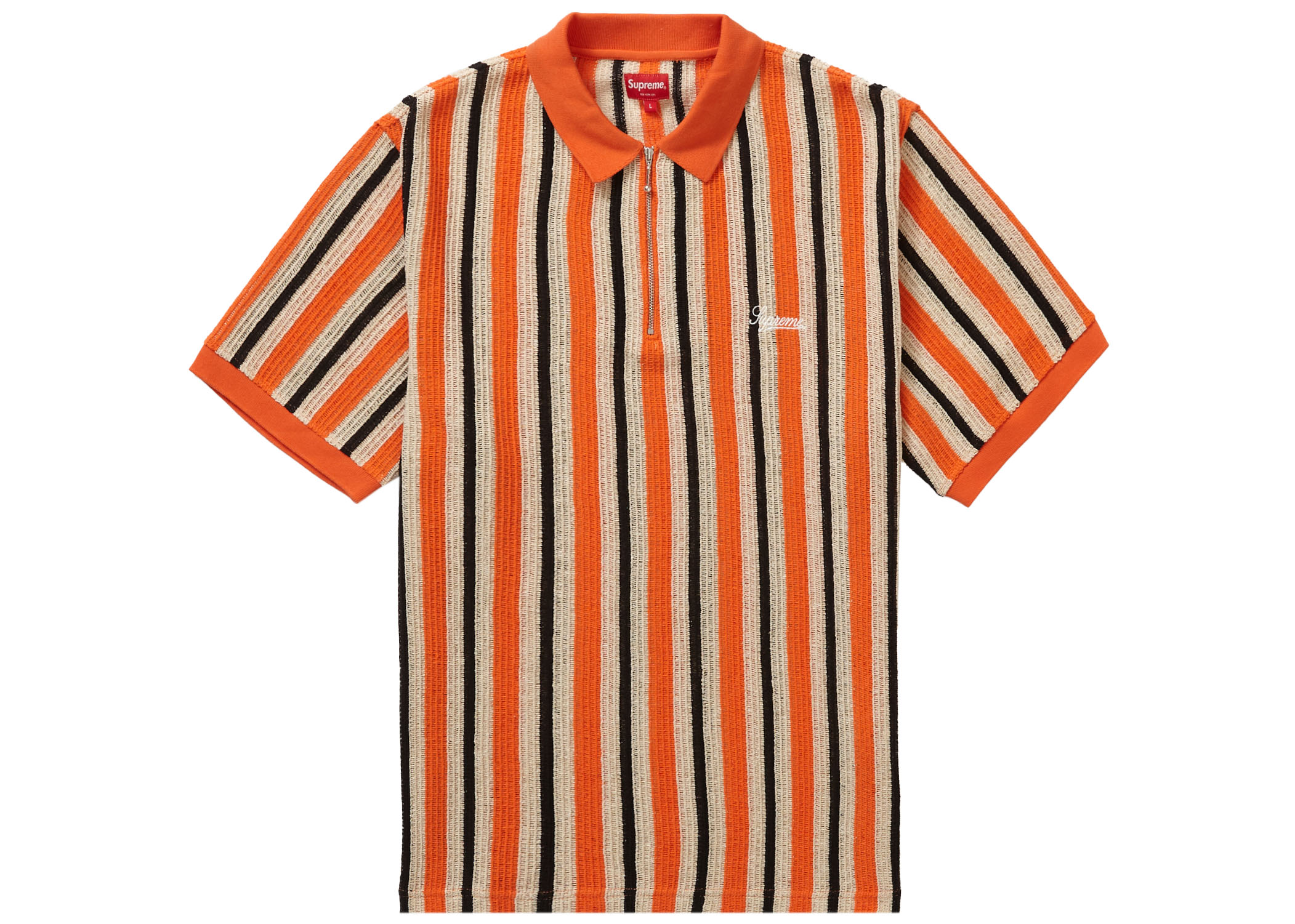 L【楽天ランキング1位】L Supreme Open Knit Stripe Polo Orange 