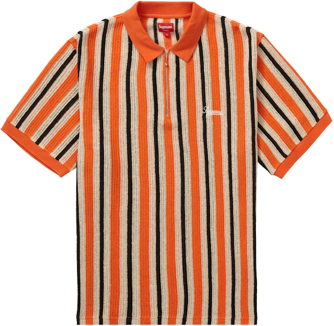Supreme Open Knit Stripe Zip Polo Orange Men's - SS22 - US