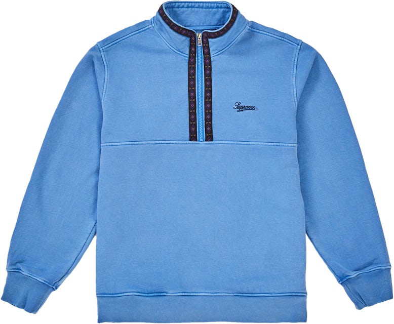 SUPREME FW18 Men's Overdyed Half Zip Sweater - Blue - Size Large