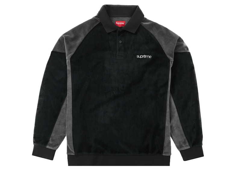 Supreme Paneled Velour L/S Polo Black Men's - FW22 - GB