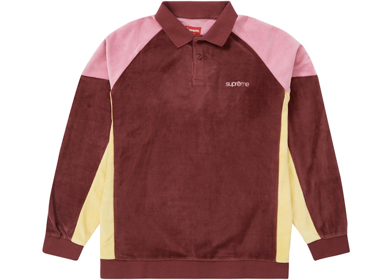 アウトドアSupreme Paneled Velour L/S Polo Cardinal - ポロシャツ