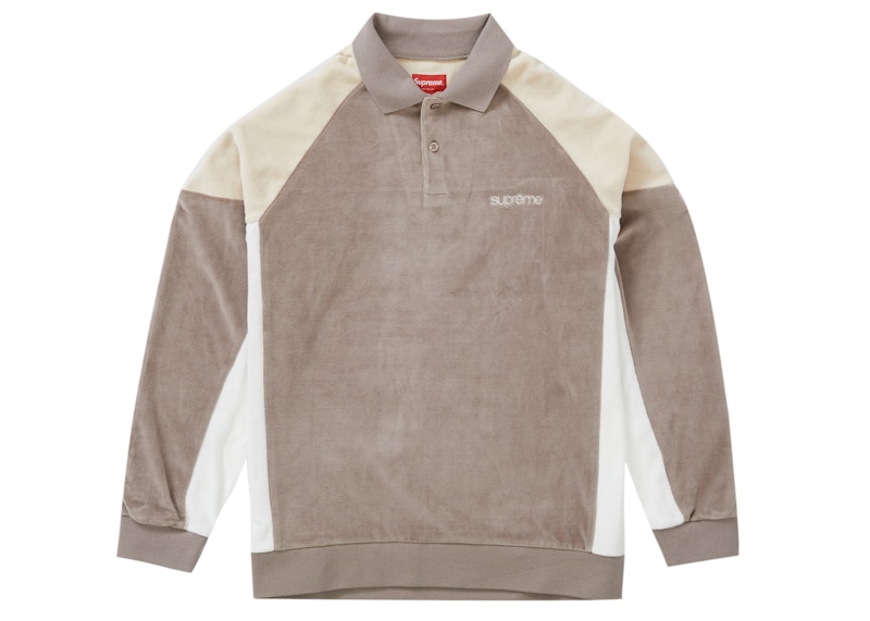 Supreme Paneled Velour L/S Polo Light Brown Men's - FW22 - US