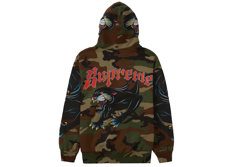 Supreme Panther Zip Up Hooded Sweatshirt Woodland Camo Men's