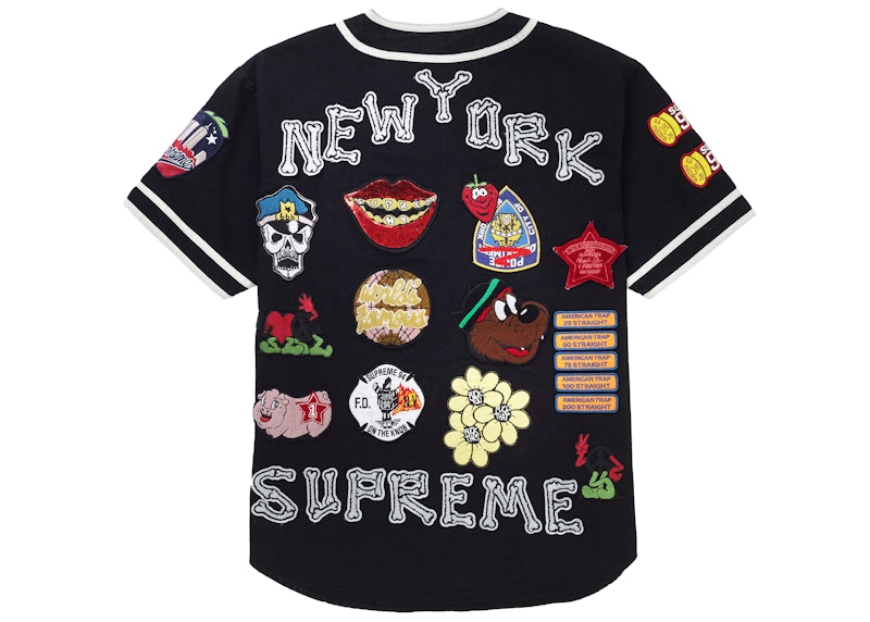 Supreme Patches Denim Baseball Jersey Black Men's - SS21 - US